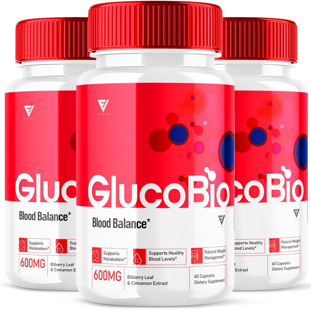 (3 Pack) GlucoBio Capsules de soutien à la santé et au mieux-être Gluco Bio Pills, Gluco Bio Natural Vitamine Supplément général de soutien à la santé et au mieux-être, BioGluco Capsules (180 Capsules)