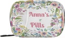 Custom Pill Box 7 Day Pill Case Bag Fleur d'aquarelle Nom personnalisé Travel Pill Organizer Bag with Zipper Portable Weekly Case Compact Size for Vitamin Supplement Holder