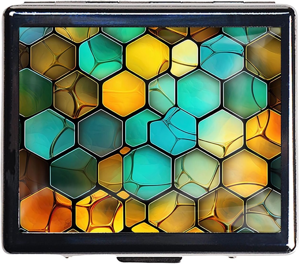 Silver Vintage Pill Box Boîte à pilules métalliques de 7 jours avec miroir et 8 compartiments Mignon organisateur de pilules de voyage pour la chasse (Abstract Octagon Honeycomb)