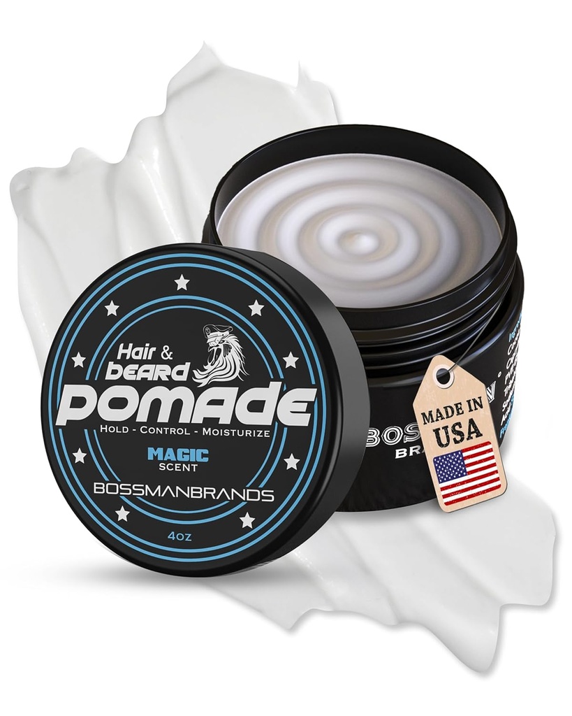 Bossman Hair & Beard Pomade for Men (Magic Scent) – Medium Hold & Moisturizing for Hair, Beard & Mustache Styling – Made in USA