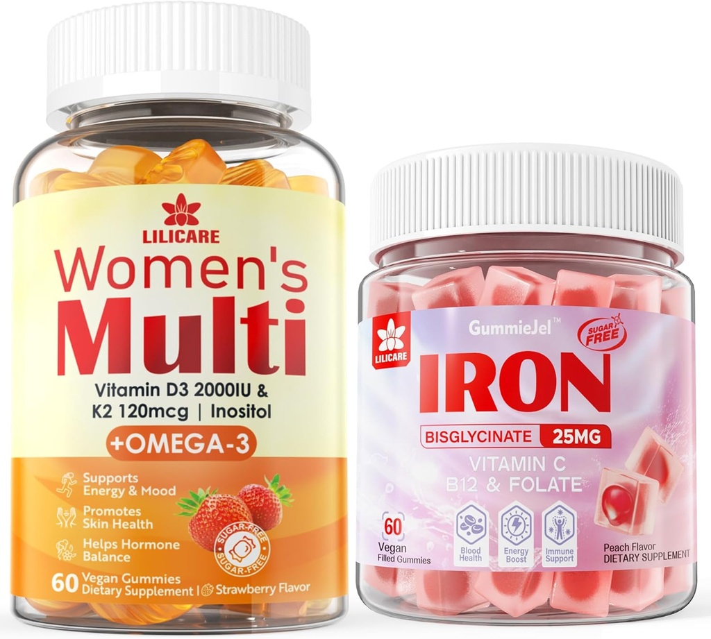 Gommies de fer végétaliens + Gommies multivitamines pour femmes