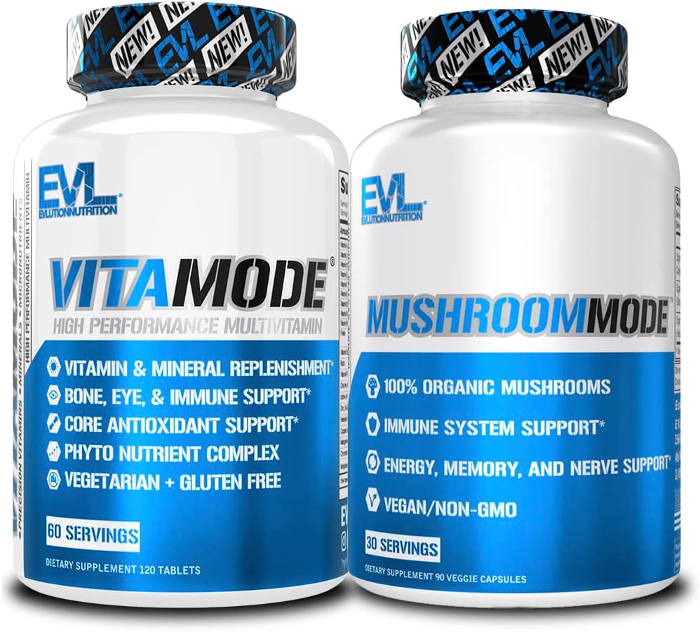 Evlution Multivitamines pour hommes et Complexe de Champignons Compléments Nutrition Multivitamine quotidienne avec minéraux essentiels et complexe de Phytonutriments Plus Lions Nootropiques Complément de Champignons de Mane Capsules