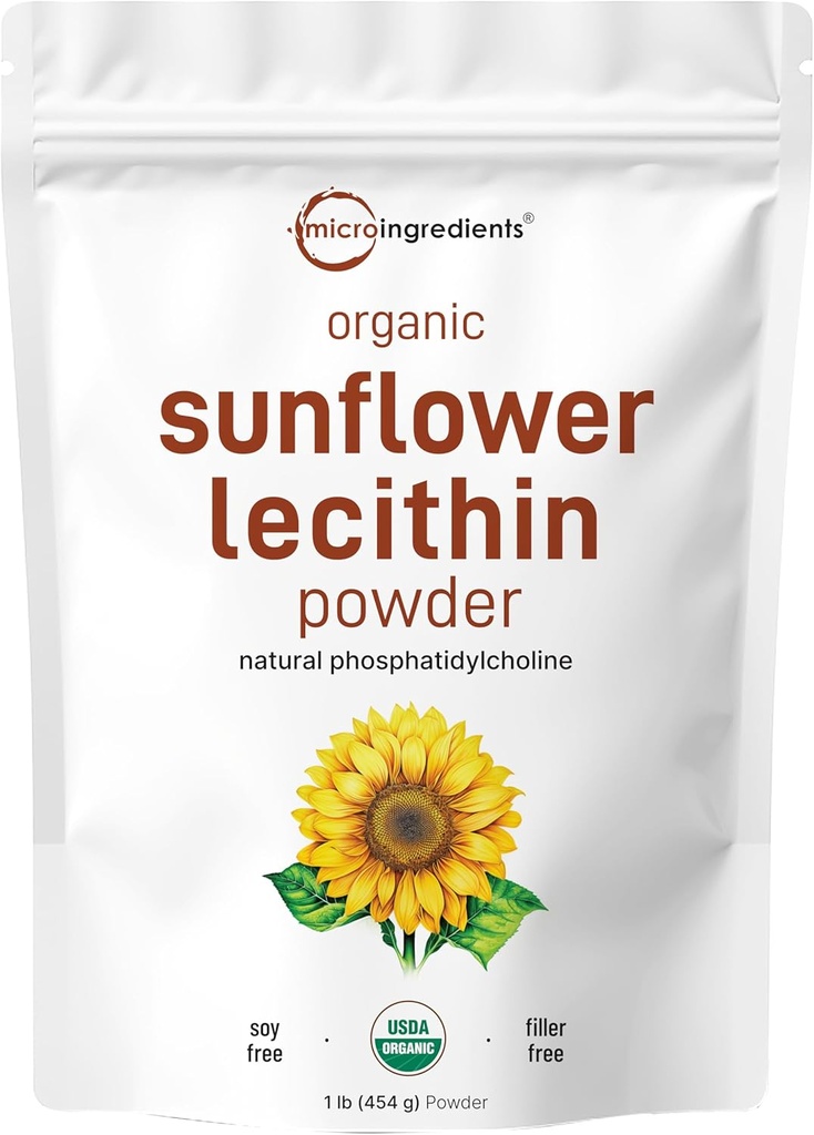 Micro ingrédients Lécithine de tournesol biologique en poudre, 1 livre, agriculture durable, pressé à froid, riche en phosphatidyl choline et protéines, fabrication de vitamine C liposomique, supplément d'allaitement, non-OGM