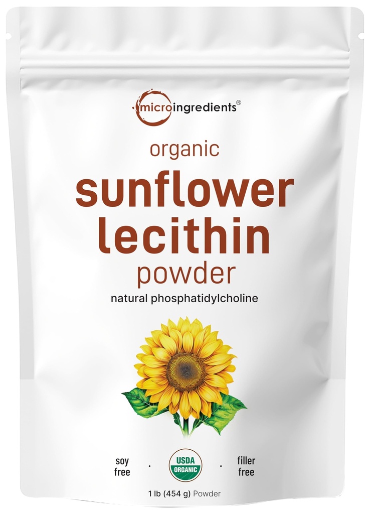Micro ingrédients Lécithine de tournesol biologique en poudre, 1 livre, agriculture durable, pressé à froid, riche en phosphatidyl choline et protéines, fabrication de vitamine C liposomique, supplément d'allaitement, non-OGM