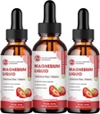 (3 Pack) Glycinat de magnésium gouttes liquides, haute absorption Magnésium liquide avec bromélain, vitamine B6 C D, supplément de magnésium pour les enfants et les adultes, soutien de nuit et musculaire, goût de fraise