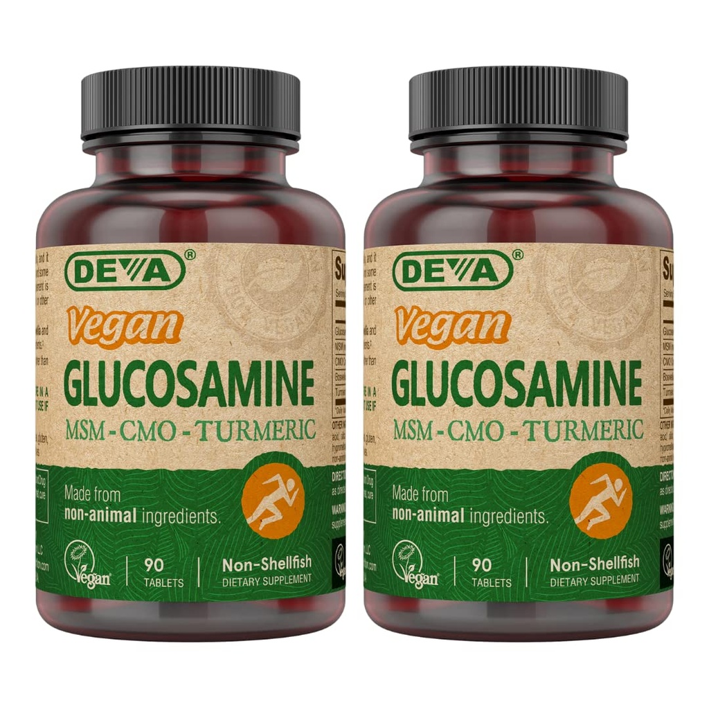 DEVA Glucosamine végétalienne-MSM-CMO et supplément curcuma - Supplément nutritionnel sans gluten à base de plantes - 90 comprimés (paquet de 2)