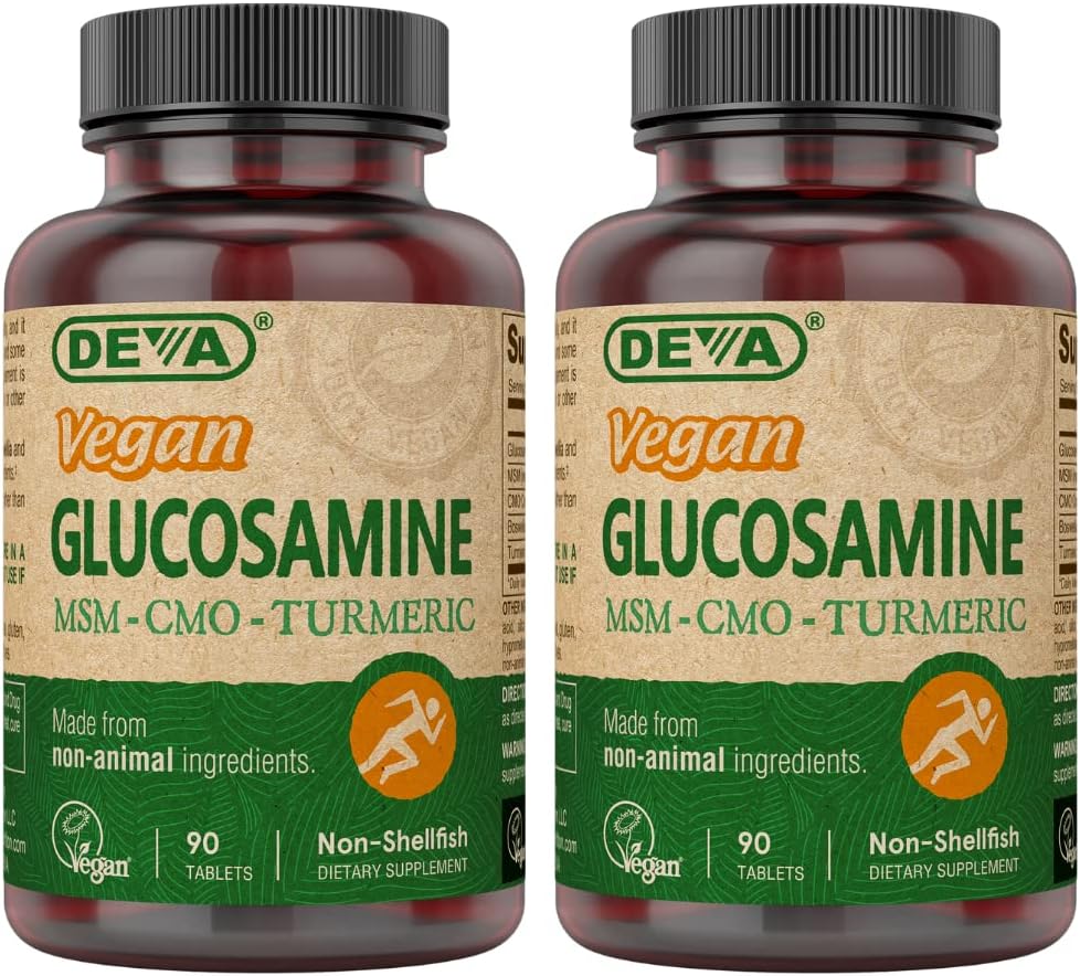 DEVA Glucosamine végétalienne-MSM-CMO et supplément curcuma - Supplément nutritionnel sans gluten à base de plantes - 90 comprimés (paquet de 2)
