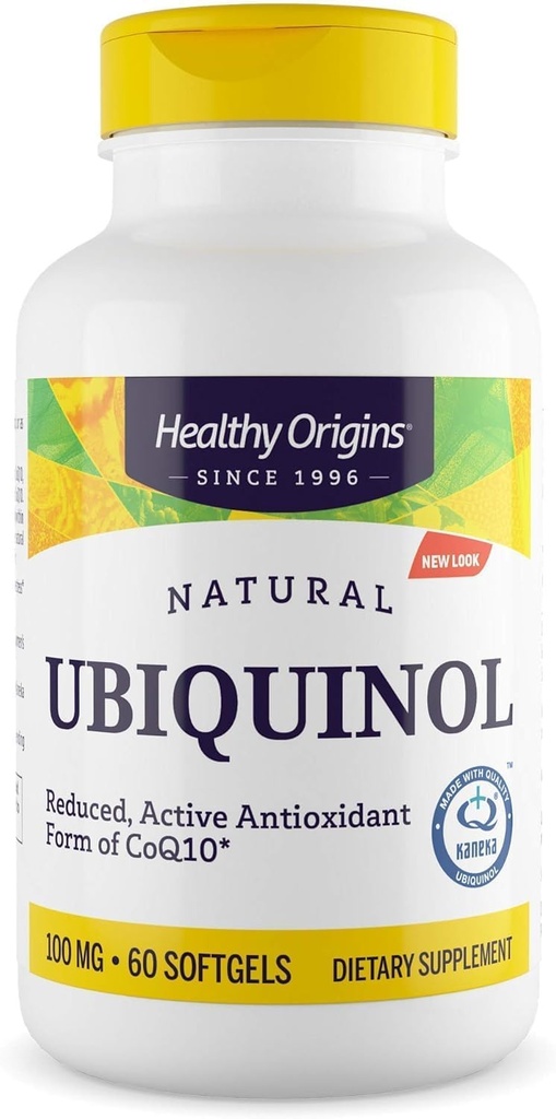 Origines saines Ubiquinol 100 mg (Kaneka QH, non-OGM, sans gluten, soutien cardiaque, soutien énergétique), 60 softgels