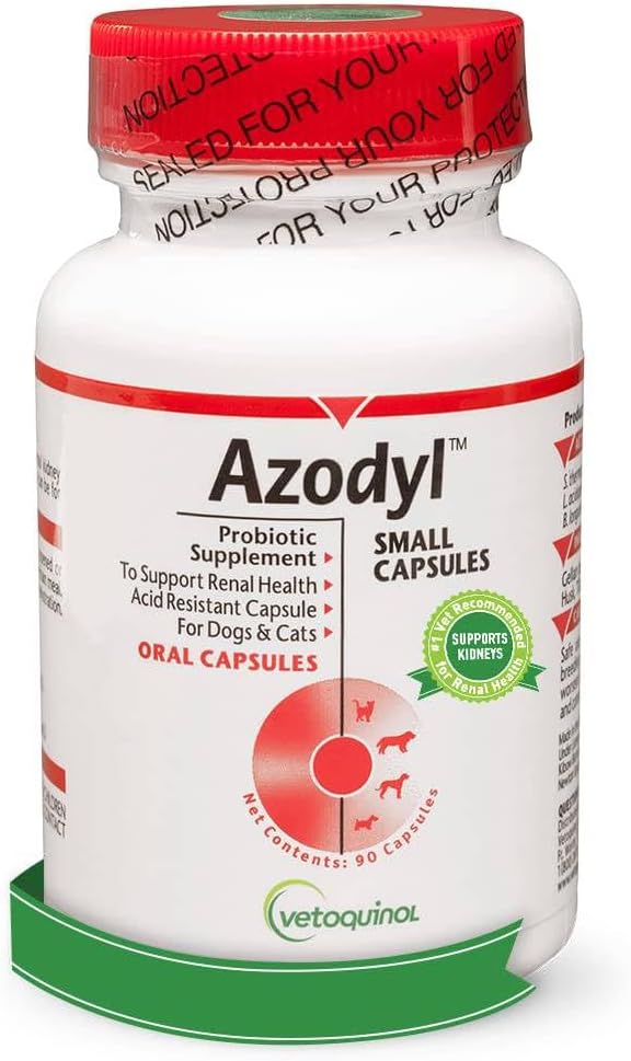 Vétoquinol Azodyl supplément de santé rénale pour chiens et chats, 90ct - Probiotic Pet Wellbeing - Aide à soutenir la fonction rénale et gérer les toxines rénales - supplément de soins rénaux - facile à avaler petits bouchons