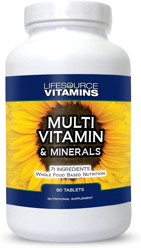 LifeSourceVitamines LifeSource Vitamines Whole Food Multivitamin & Minerals with 71 Tous les ingrédients naturels, probiotiques, enzymes digestives, minéraux chélatés et non OGM, 90 comprimés