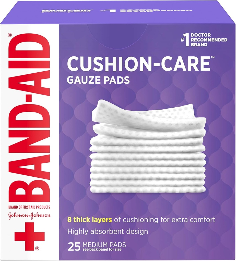 Band-Aid Brand Medium Gauze Pads, 3x3 Inch (Pack of 25)