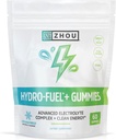 Zhou Nutrition Hydro-Fuel+ Gommies - Gommies d'électrolyte pour l'hydratation, Chews avancés avec complexe d'électrolytes et 75 mg de caféine pour l'énergie propre, supplément hydratant - 60 Chews végétaliens