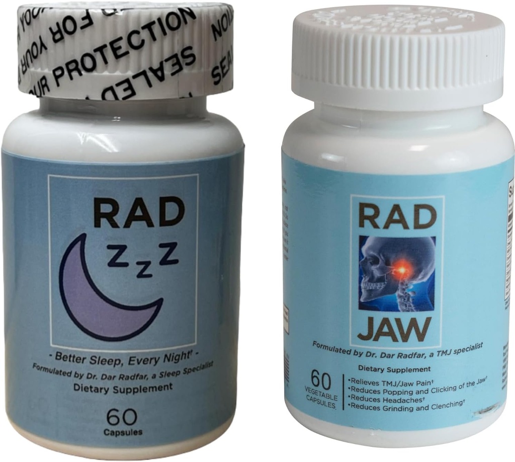 Rad ZZZ Rad Jaw Bundle Natural Repos Aid et TMJ Relief Supplement, Allégez la douleur de la mâchoire, réduisez le grindage et la déchirure des dents, développé par un dentiste, fabriqué aux États-Unis
