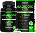 Supplément acide arachidonique 1500mg (150 capsules) - Supplément musculaire et de force pour la masse musculaire et la récupération pour les hommes et les femmes - sans gluten et sans OGM - 3ème partie testée - (150 capsules)