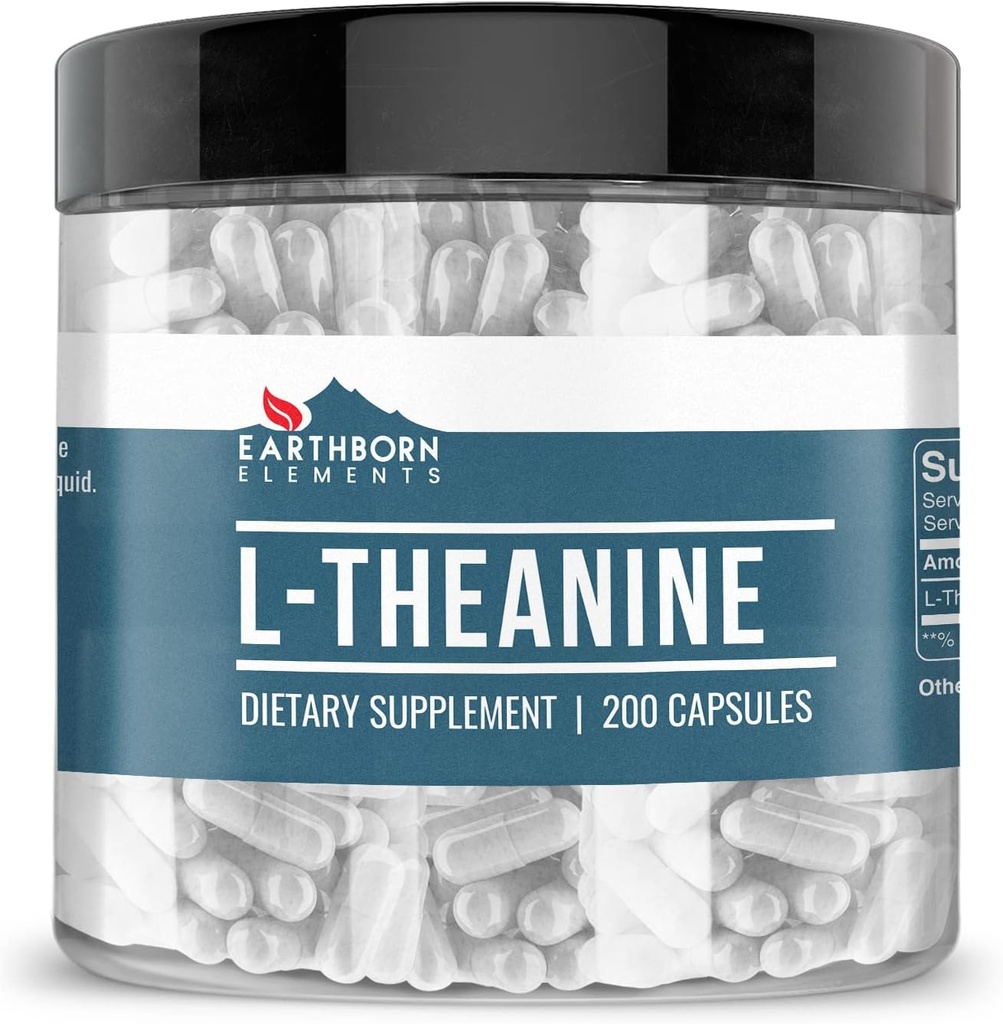 Éléments terriens L-Theanine 200 Capsules, pures et non diluées, sans additifs