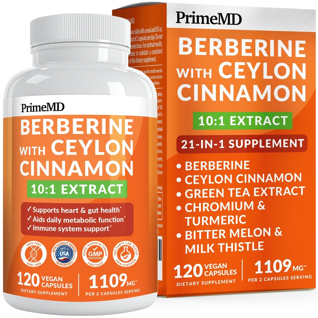 Supplément berbère 21-en-1 avec cannelle Ceylan au chrome, mélône amère et extrait de thé vert et extrait de poivre noir 5X pour support énergétique et métabolique avec 5279 mg (120 ct, paquet de 1)