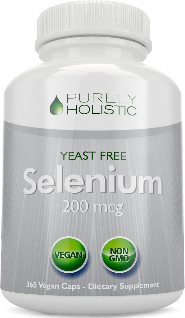 Selenium 200mcg - 365 Vegan Capsules not Tablets - Pure & Yeast Free L-Selenomethionine for Improved Absorption - Thyroid, Heart, and Immune System Support - Antioxidant Trace Mineral - Made in USA