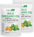 2 Paquet d'huile d'Origan Softgels, 120 Compter 2 en 1 6000mg d'huile d'Origan avec huile de graines noires 200mg, à base végétale, capsules de supplément d'huile d'Origan biologique, non-OGM et soutien immunitaire