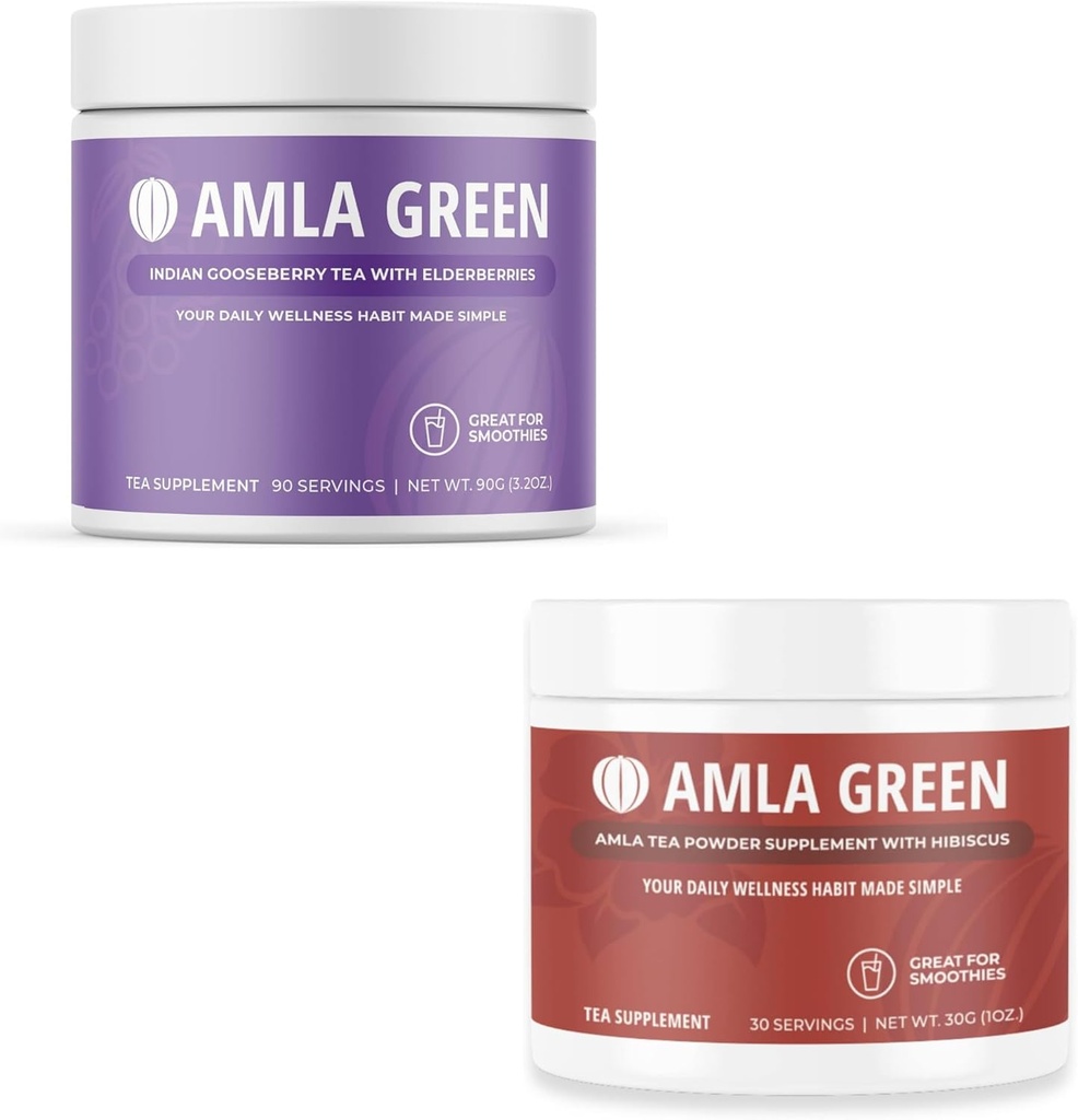 Amla Powder & Green Tea Superfood Supplement, antioxydant, fabriqué avec des baies âgées (90 portions) et Hibiscus (30 portions), biologique, végétalien