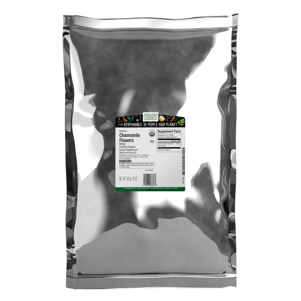 Frontier Co-op Fleurs de camomilles entières biologiques, casher, en vrac - Fleurs de camomille séchées pour le thé, recettes de soins naturels et plus.