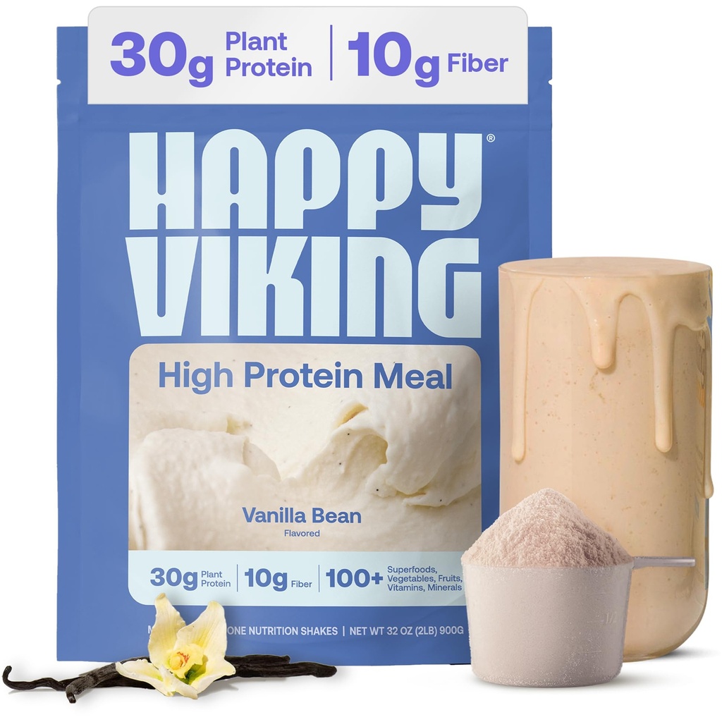 Happy Viking Vanilla Plant Protein Powder, Created by Venus Williams, 20G Protein, Low Carb, Keto, Vegan, Sans gluten, Non-OGM, Superfoods, Remplacement complet des repas, 1 boîte (24 oz.)
