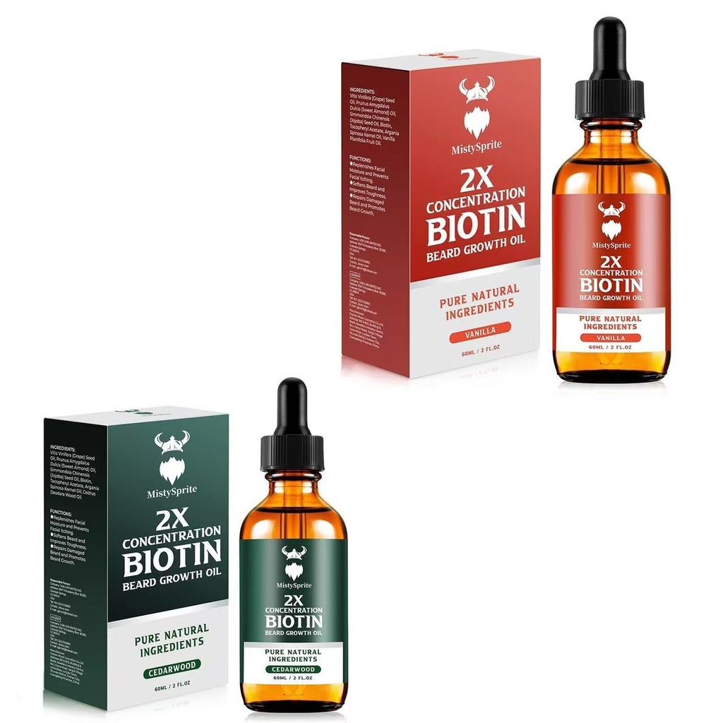 Huile de croissance de la barbe de biotine pour les hommes, Huile de barbe naturelle pour hommes avec huile d'argan, huile de jojoba et vitamine, hydrates et épais cheveux faciaux