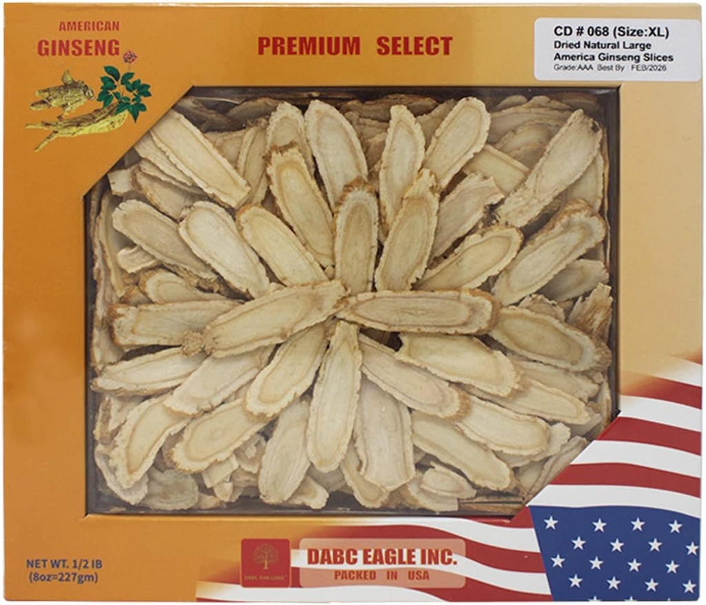 American Ginseng Slices from Wisconsin, American Wisconsin Ginseng Slices Root for Tea, Energy for Men Femmes La santé mentale stimule l'immunité, sans gluten, longue bande 1 boîte de 8 onces