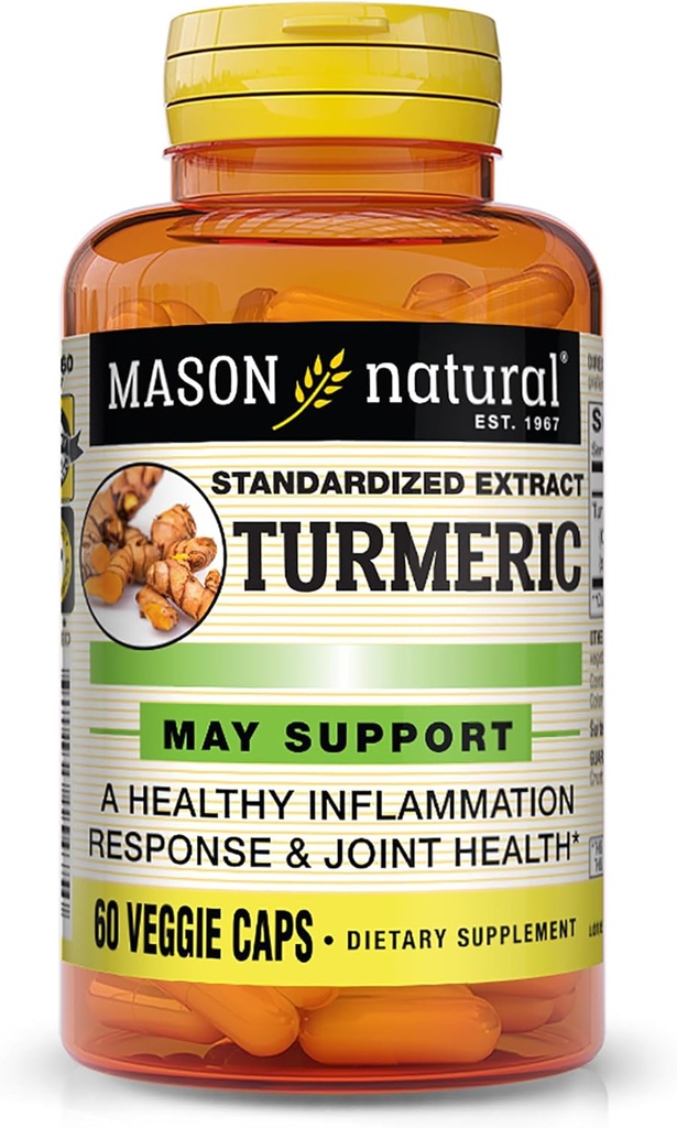 MASON NATURAL Turmeric 500 mg, avec 95 % de Curcuminoides, supplément pour le bien-être global et le soutien articulaire, 60 capsules végétatives à base végétale