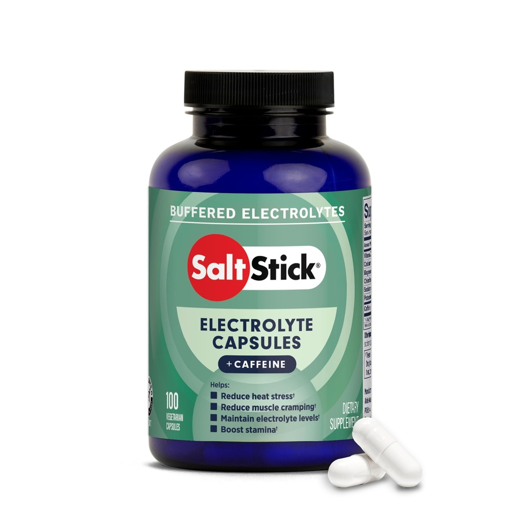 SaltStick Electrolytes à la caféine - Pilules et électrolytes pour la course, l'hydratation, le soulagement des crampes des jambes, la récupération sportive, l'essentiel de randonnée - sel, magnésium, potassium, vitamine D3 - 100 Compte