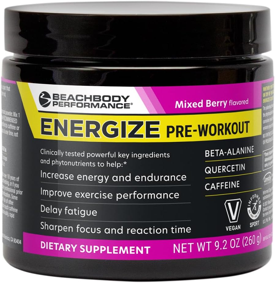 BODi Energize Pre Workout Powder - Beta-Alanine, Quercetin et formule de caféine à faible teneur en sodium pour l'énergie améliorée et la concentration, augmenter le supplément d'énergie et d'endurance, baie mixte, 40 portions