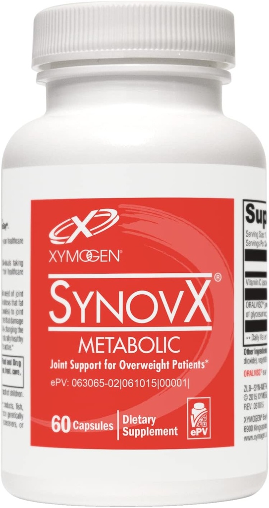 XYMOGEN SynovX Métabolique - Supplément de soutien de joint à la glucosamine - incluant la vitamine C pour le soutien immunitaire ajouté - Vegan, sans gluten et non OGM (60 capsules)