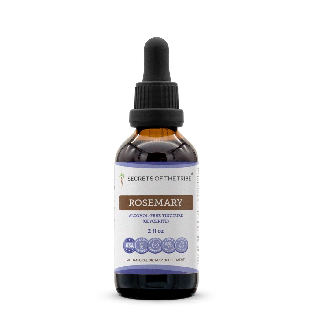 Secrets de l'extrait liquide sans alcool Tribe Rosemary, Rosemary (Rosmarinus Officinalis) Supplément de teinture de feuille séchée (2 FL OZ)