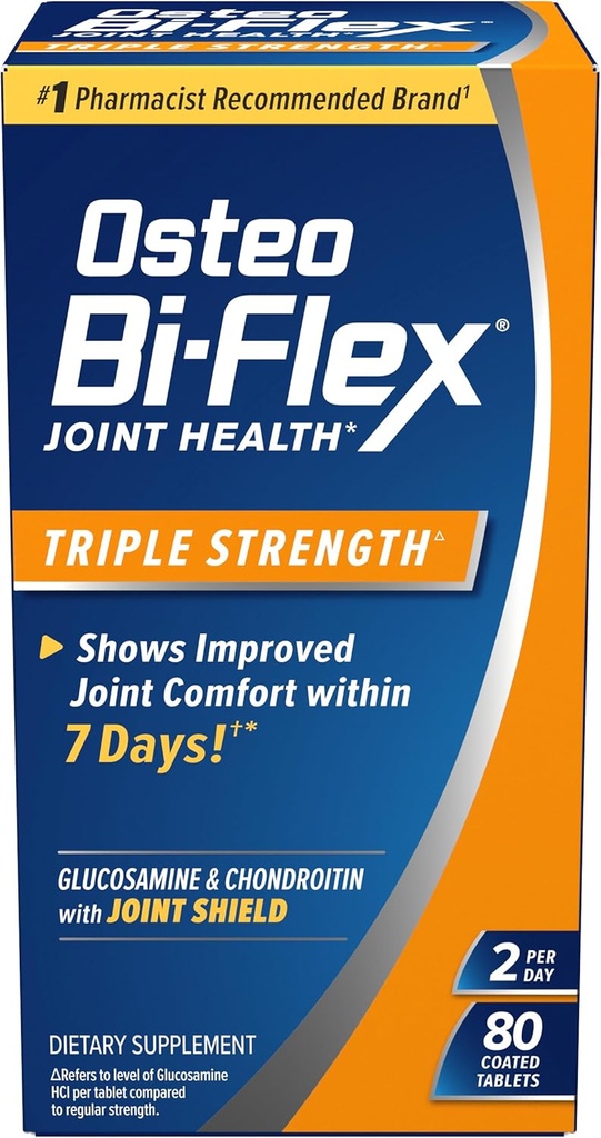 Osteo Bi-Flex Triple Strength, glucosamine Chondroïtine avec supplément de santé articulaire vitamine C, comprimés enduits, 80 Compte