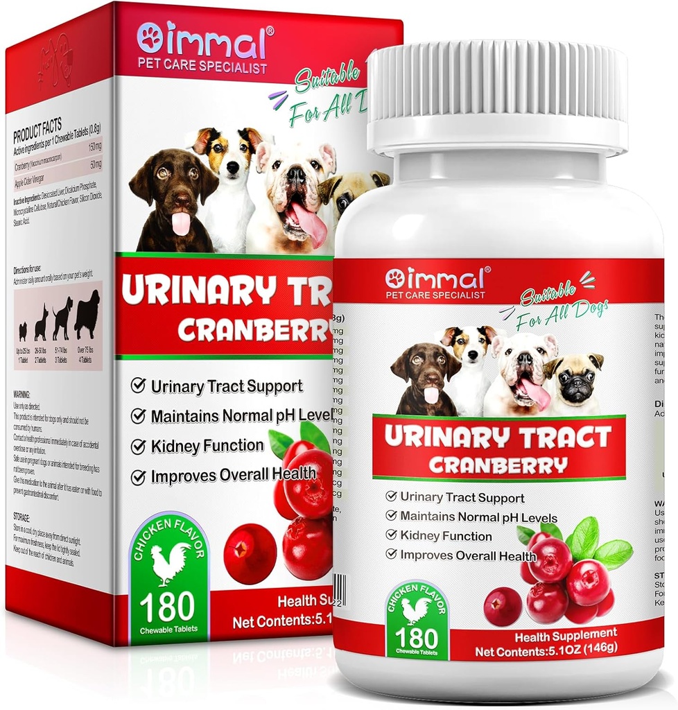 Canneberge pour chiens - 180 Canneberge Supplément Tablet pour chiens soutient l'infection par la vésicule, l'incontinence des chiens, la pierre vésiculeuse et le chien UTI, supplément pour animaux traite les comprimés pour tous les chiens races et les âges