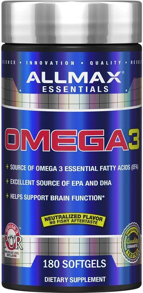 ALLMAX Nutrition Omega 3 Concentré d'huile de poisson à eau froide ultra-pure, 180 Compte