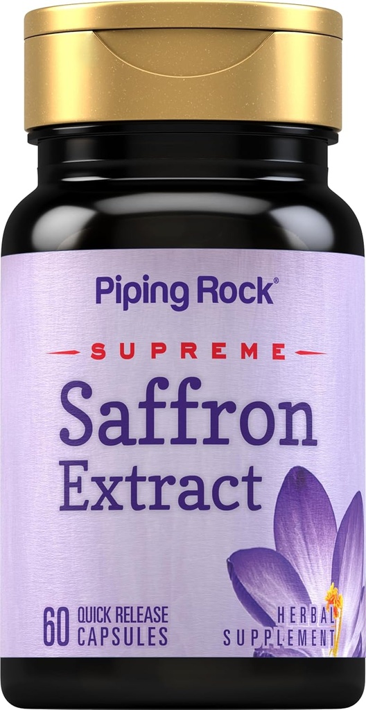 Piping Rock Saffron Extract Supplement | 60 Capsules | Pills for Women & Men | Non-GMO, Gluten Free