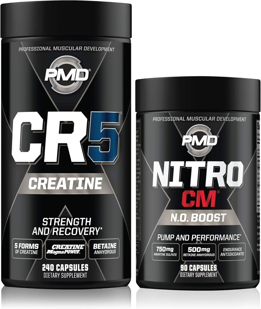 PMD Sports CR5 Complexe professionnel de créatine (240 capsules) Sports Nitro CM Oxyde nitrique (90 capsules)