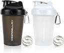 Bouteille 2 Pack Shaker pour les mélanges de protéines, Bouteille 17 oz pour les petites protéines Shaker avec poignée, Gym Shaker tasses avec boule de mélange pour pré-entraînement, sans BPA et lave-vaisselle (noir, blanc)