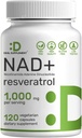 NAD+ Resveratrol Supplement 1,000mg Per Serving, 120 Veggie Capsules | 2-in-1 Extra Strength NMN Supplement Alternative | NAD for Women & Men | Promote Energy, Anti-Aging & Cell Regeneration – Non-GMO