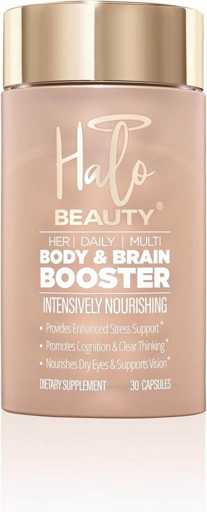 Halo Beauty Her Daily Multi - 30 capsules Vegan Women's Multivitamin for Energy, Mental Clarity & Wellness - Body & Brain Booster avec B6, D3 & Zinc