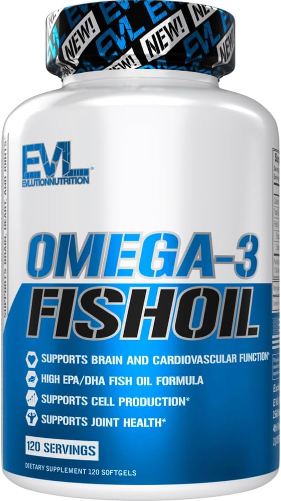 Évlution Nutrition Triple force Omega 3 Huile de poisson - Huile de poisson sans Burpless EPA Supplément Omega 3 de DHA dans les softgels agrumes faciles à avaler Flavor - Supplément enrobé de poisson entérique - 120 Compte