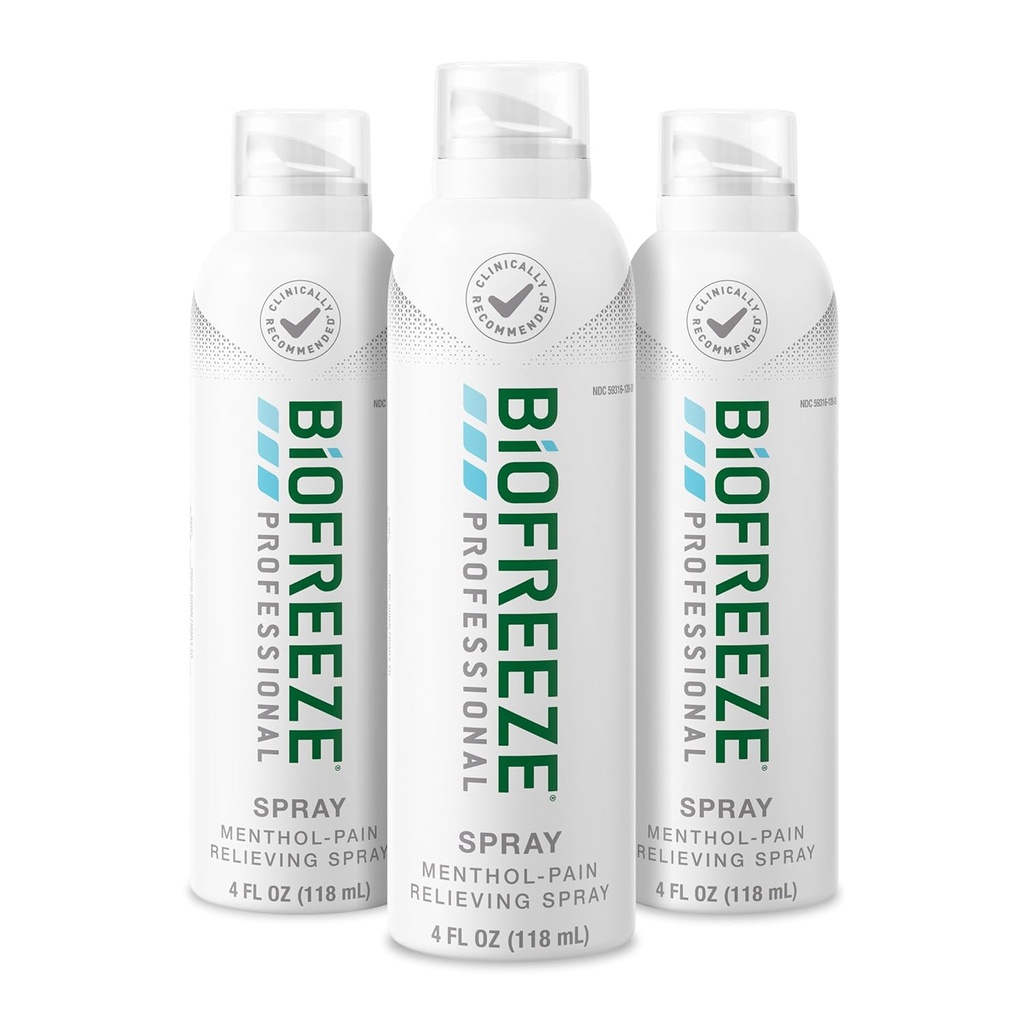 Biofreeze Professional Pain Relief Spray for Knee, Neck, Hip, Joint, Shoulder, & Simple Backache, Arthritis Pain Reliever, Sore Muscle Relief, Colorless Menthol Spray 4 Fl Oz (Pack of 3)