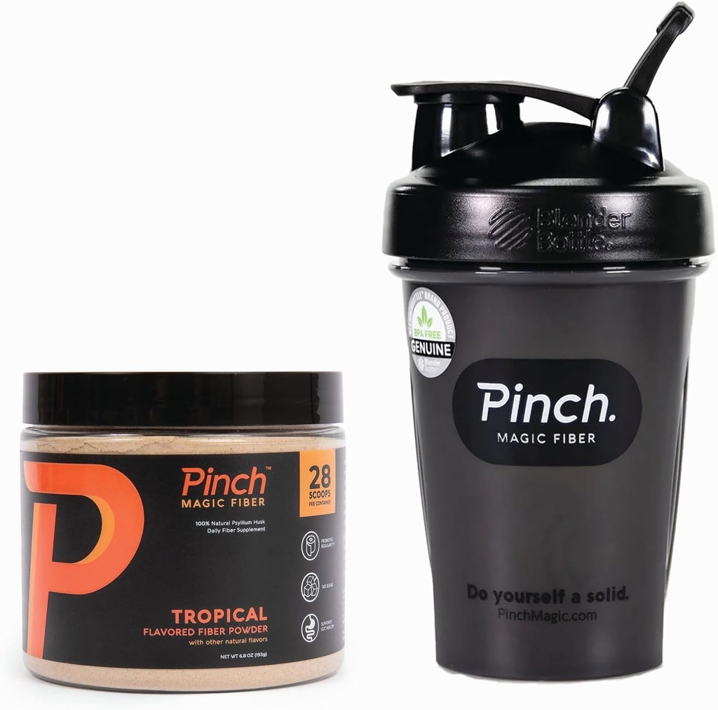 Pinch Magic Fibre & Shaker Combo.com Supplément de fibre prébiotique pour la santé digestive, kéto, végétalien, sans sucre.