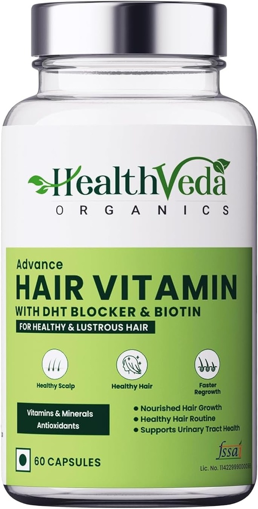 Générique Vitamine de Cheveux Advance avec Blocker Dht & Biotin pour une meilleure croissance des cheveux et contrôle de l'automne des cheveux. Stimule les follicules capillaires pour les hommes et les femmes - 60 capsules de veg