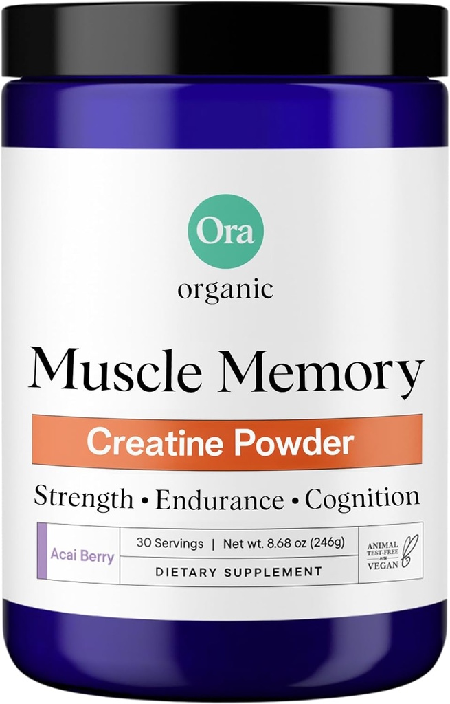 Ora poudre monohydratée de créatine biologique - Creavivitalis pour la force d'origine allemande, elevATP pour l'énergie, D-Ribose et Taurine pour la récupération - Créatine pour les femmes et les hommes - Acai Berry Flavor, 30 portions