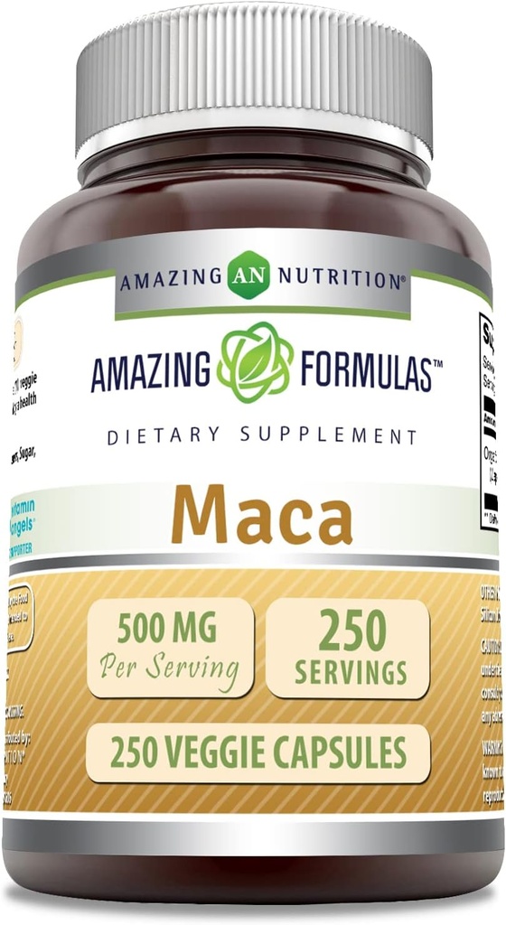 Formules étonnantes Maca 500 Mg.com Capsules végétariennes Supplément.com Non-GMO.com Sans gluten Fabriqué aux États-Unis (1 Pack.com 250 Count)