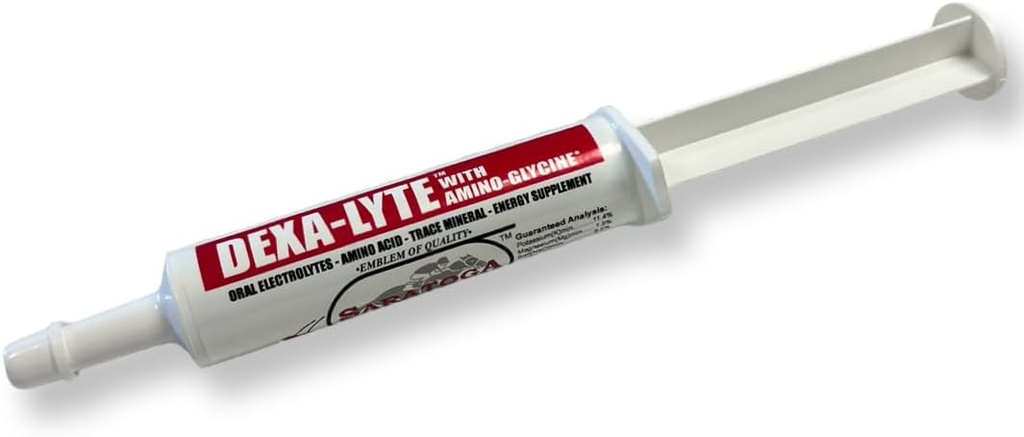 Dexa-Lyte - Premium Electrolyte & Amino Acid Energy Boost for Horses. Rapid Replenishment of Lost Minerals from Exercise, Dehydration and Extreme Weather. Easy to Administer Syringe.