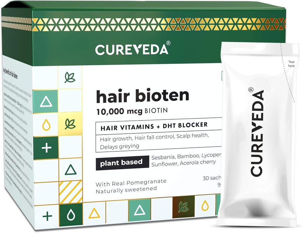 Cureveda Curveda potage à base de biotine 10000 Mg poudre supplément pour unisexe, avantages scalp sain et croissance des cheveux, Pas de sucre ajouté, saveur de grenade naturelle 150 g (paquet de 1) Grow-1