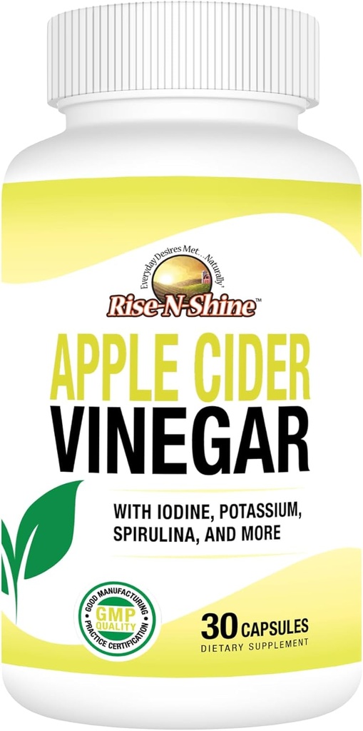 Rise-N-Shine Capsules de vinaigre de cidre de pomme - Vitamines de soutien immunitaire - Support Gut pour les femmes et les hommes 30 jours (30 capsules)