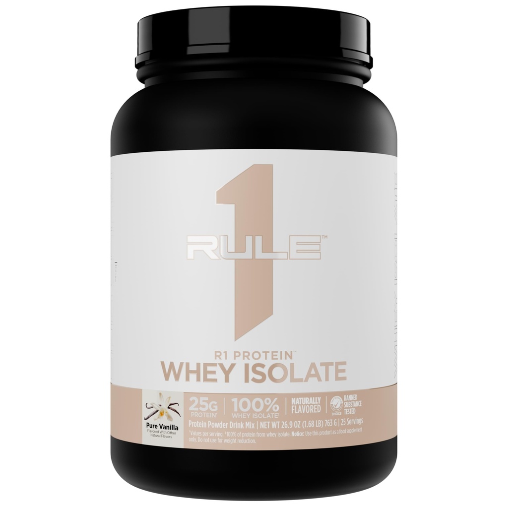 Règle 1 Protéines naturellement aromatisées R1 Isolé - Formule propre avec 25g Protéines et 6g BCAA Sources exclusivement isolées et hydrolysées pour la récupération d'entraînement (1.7 livres*, Vanille pure)